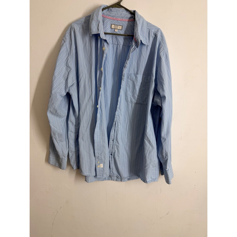Old Navy Mens XXL Blue White Striped Button Down Shirt Long Sleeve Cotton Pocket